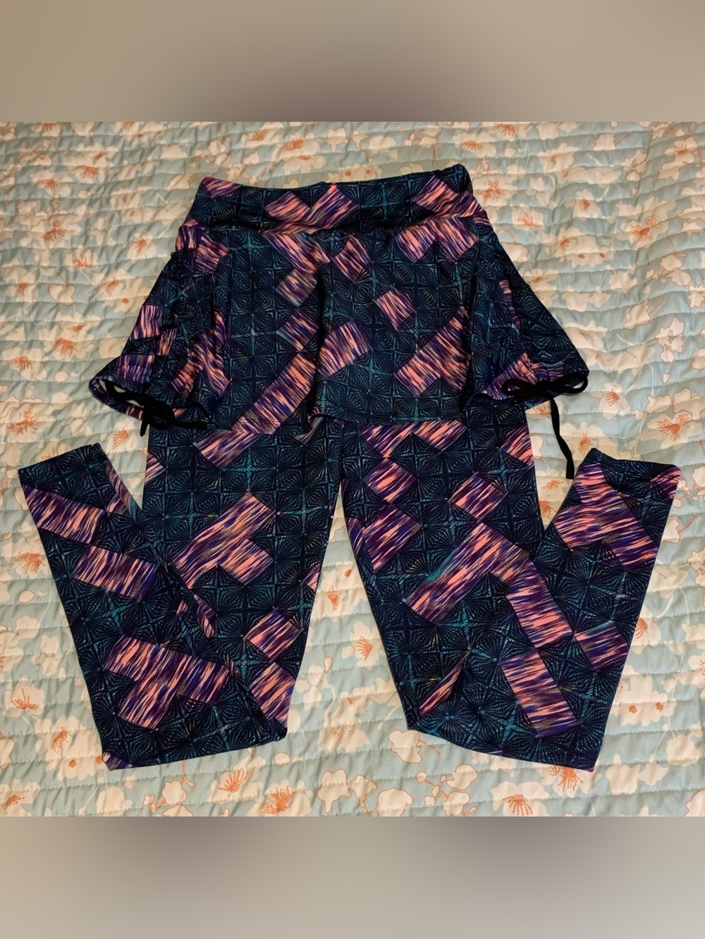 Woman’s Purple & Pink Patterned Active Leggings with Skirt